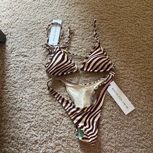 White Fox Boutique Brown and Cream Striped Bikini